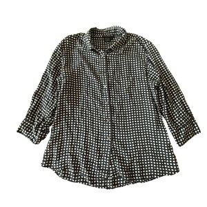 Tracy M 100% Silk Button Up Blouse 3/4 Sleeve Black and White Geometric Large